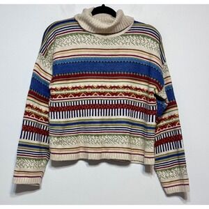Y2K Vtg She Said Dopamine Fair-Isle Turtleneck Sweater Medium‎ 90s Grandpacore